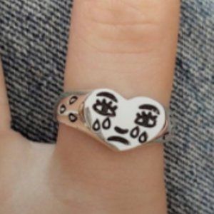 Silver Adjustable Crying Sad Face Ring